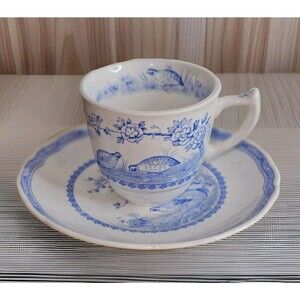 Antique Furnivals Quail Blue Tea Cup & Saucer Set Made In England Stamped